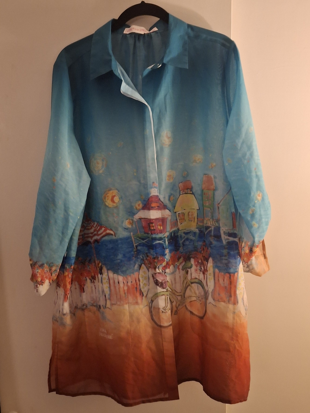 Leoma Lovegrove Women's Blue to Orange Art-Print Tunic Shirt